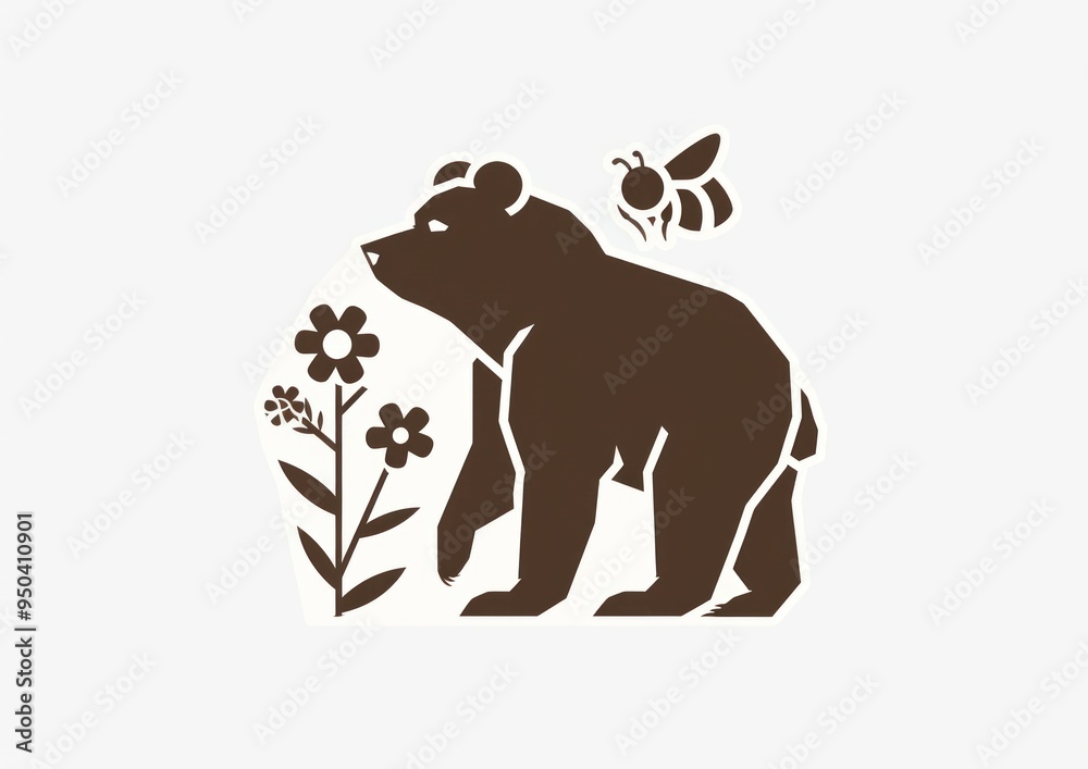 Naklejka premium bear, bee and flower together. a cute drawing