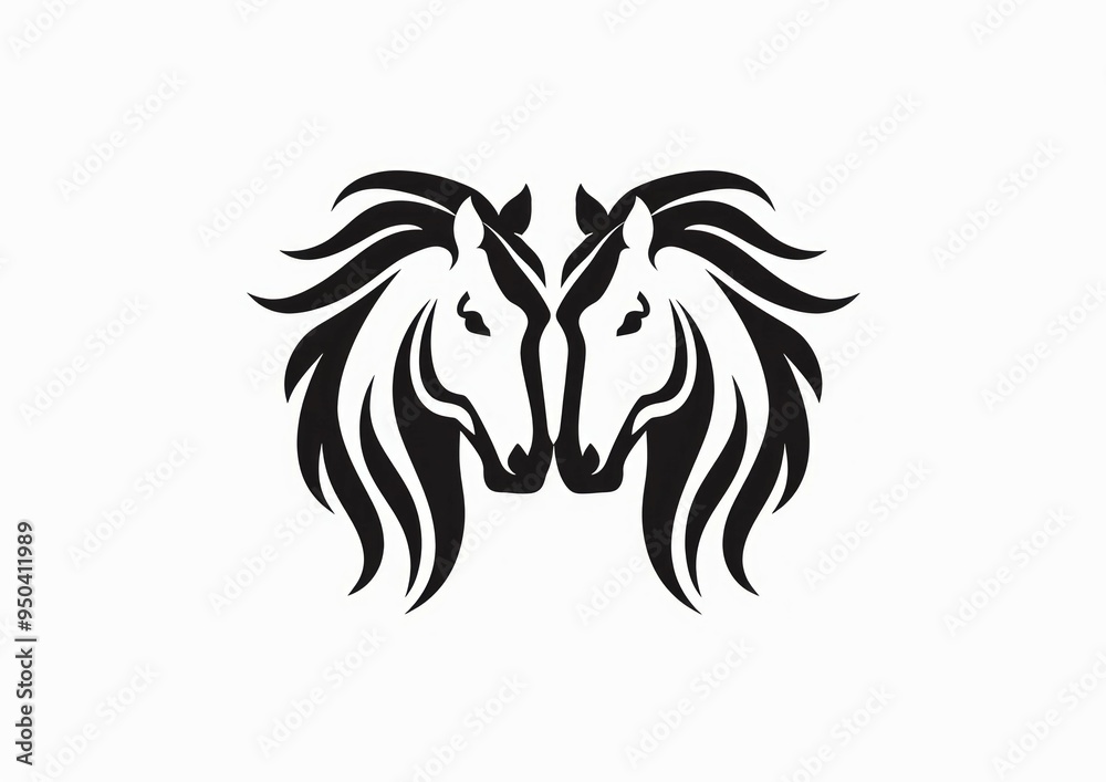 Obraz premium Vector silhouette of two horse heads, perfect for photos and stickers