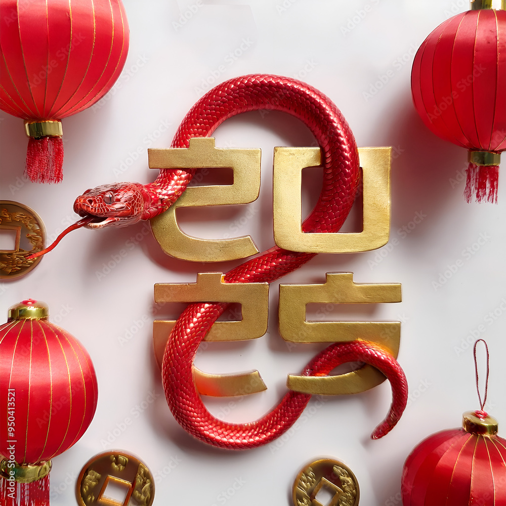 Snake is a symbol of the 2025 Chinese New Year. 3d Golden Snake ...