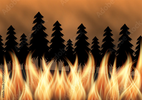 Forest Fire. Wildfire. Burning Forest. Vector Illustration. 
