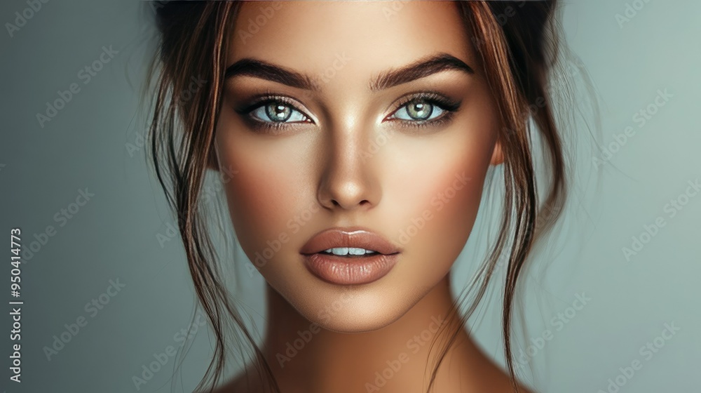Portrait of a stunning woman with flawless skin, defined cheekbones, and captivating, bright eyes Portrait of a stunning woman with flawless skin, defined cheekbones, and captivating, bright eyes