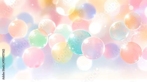 A soft bokeh effect featuring delicate, out-of-focus light orbs in various pastel hues, set against a plain white background, creating a dreamy and ethereal atmosphere.