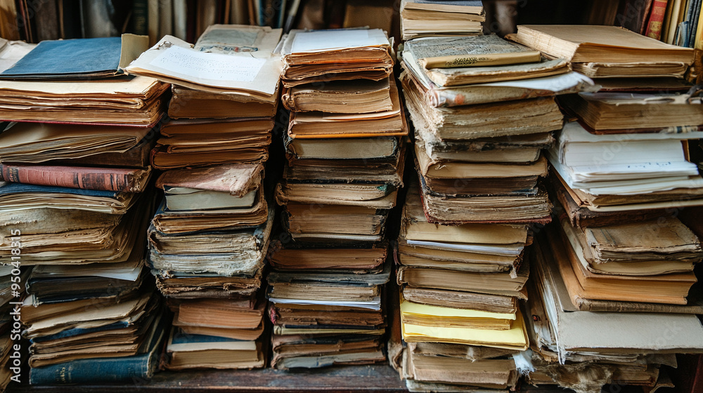 Old archive books. A large number of old books in archive on the shelves. Old archive books. A large number of old books in archive on the shelves.