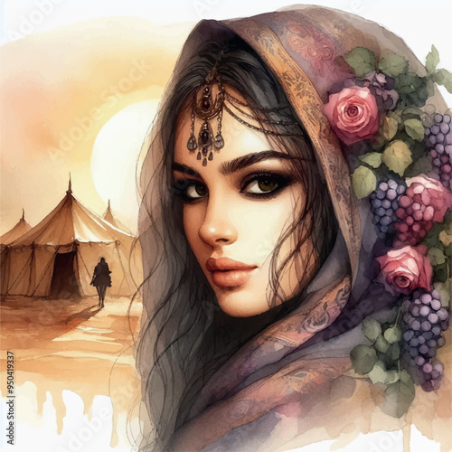 Beautiful Eastern Woman – Shulamith from Song of Songs, High Quality Design Illustration
