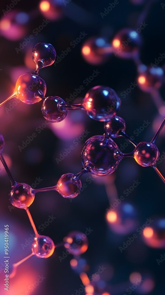 Molecular Bonding: Close-up of molecular structures bonding, with glowing.
Molecular Bonding: Close-up of molecular structures bonding, with glowing.
