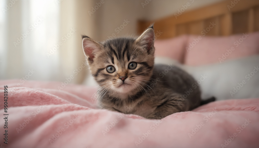 Cute scene of an adorable cat snuggled up in a human bed, with blankets and pillows surrounding it. Cute scene of an adorable cat snuggled up in a human bed, with blankets and pillows surrounding it.