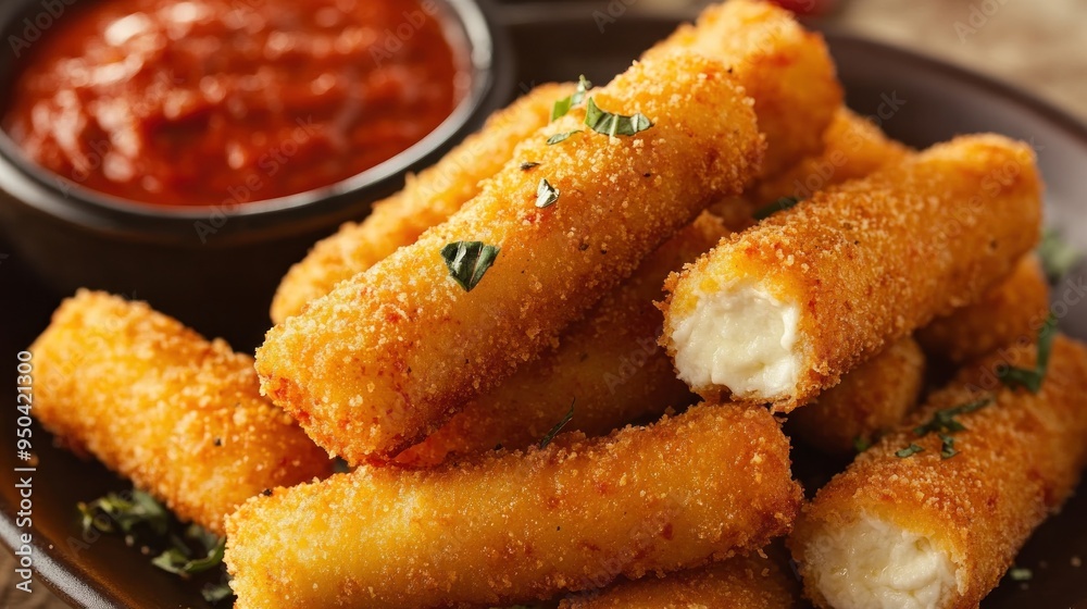 Crispy Fried Mozzarella Sticks with Marinara Sauce Crispy Fried Mozzarella Sticks with Marinara Sauce