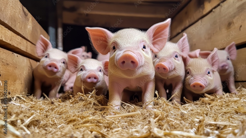 A number of young piglets being reared in pen A number of young piglets being reared in pen