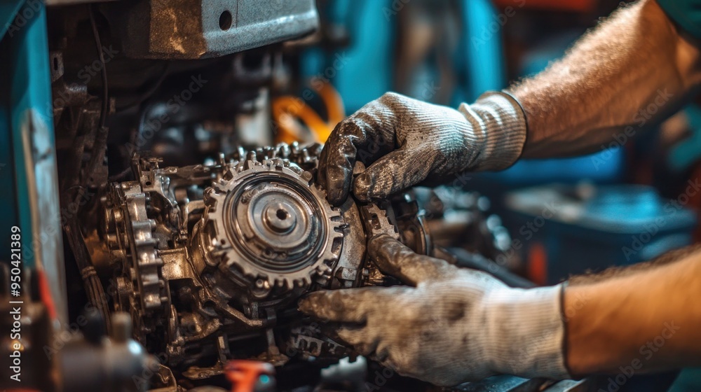Mechanic Repairing a Machine with Gears Mechanic Repairing a Machine with Gears