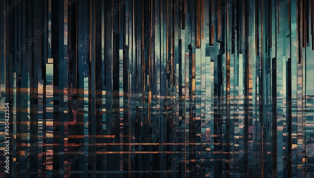 Urban Echo: An abstract cityscape reflected in fragmented lines of color, evoking a sense of digital disruption, modern architecture, and urban dynamism. Urban Echo: An abstract cityscape reflected in fragmented lines of color, evoking a sense of digital disruption, modern architecture, and urban dynamism.