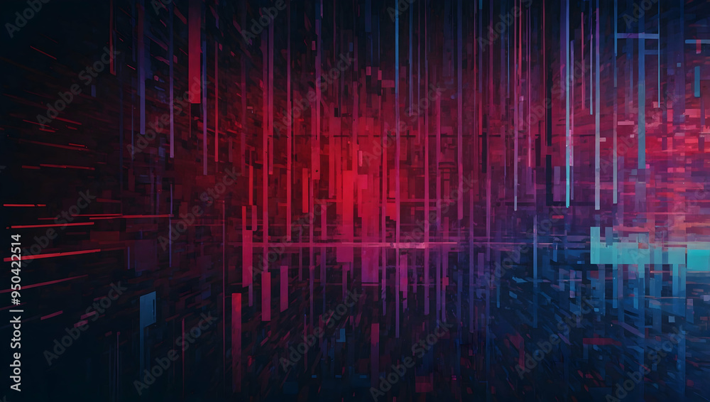 Neon Data Stream: A mesmerizing fusion of red and blue hues illuminate a digital labyrinth, where vertical lines of light dance through a shadowy matrix Neon Data Stream: A mesmerizing fusion of red and blue hues illuminate a digital labyrinth, where vertical lines of light dance through a shadowy matrix