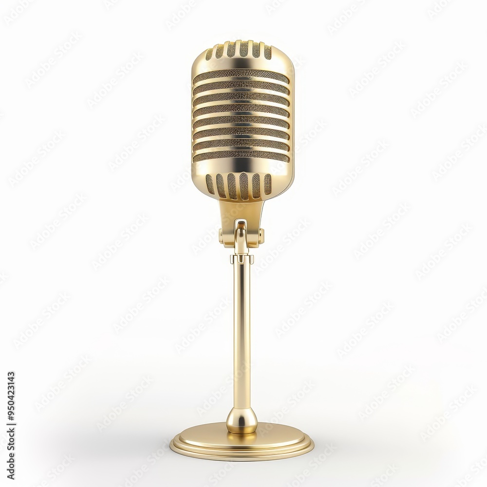 Fototapeta premium A microphone with a gold finish is shown on a white background