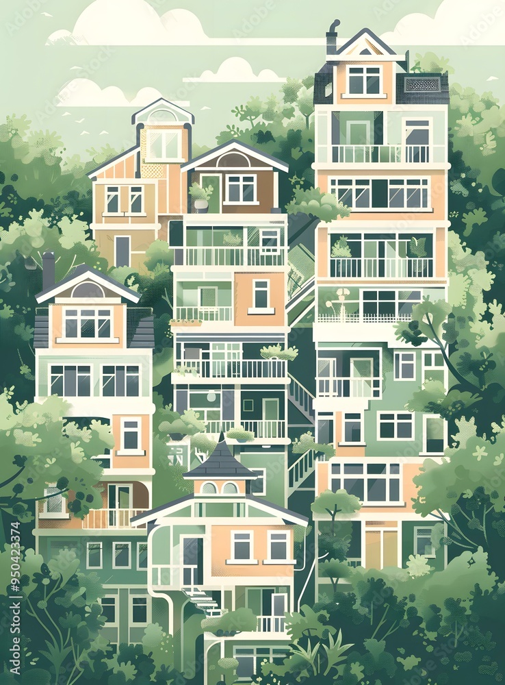 Green Forest Houses Illustration Green Forest Houses Illustration