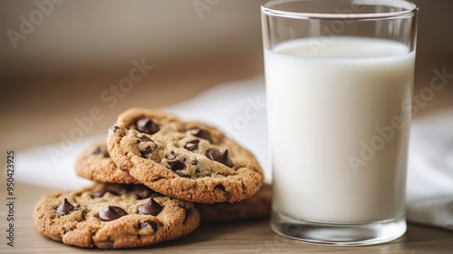 Sweet Indulgence - Close-up of Freshly Baked Cookies Paired with Chilled Milk on Simple Background