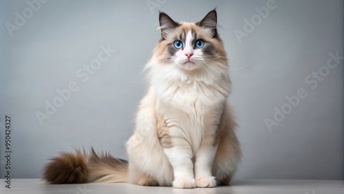 Graceful ragdoll cat elegantly showing off its full body on a background , Ragdoll, Cat, Pet, Feline, Graceful, Elegant photo