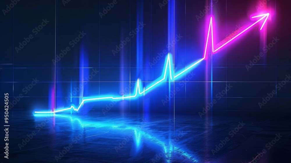Rising success graph chart with a neon line Rising success graph chart with a neon line