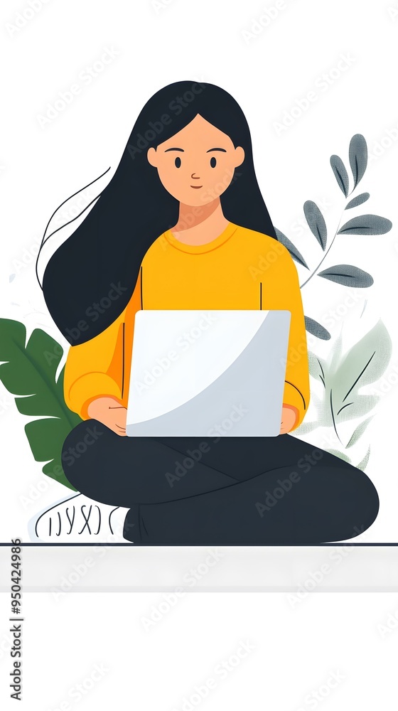 Woman Working on Laptop in a Green Garden Woman Working on Laptop in a Green Garden