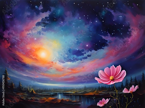 Abstract sunset painting