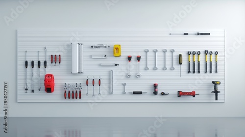 A white wall with a lot of tools on it