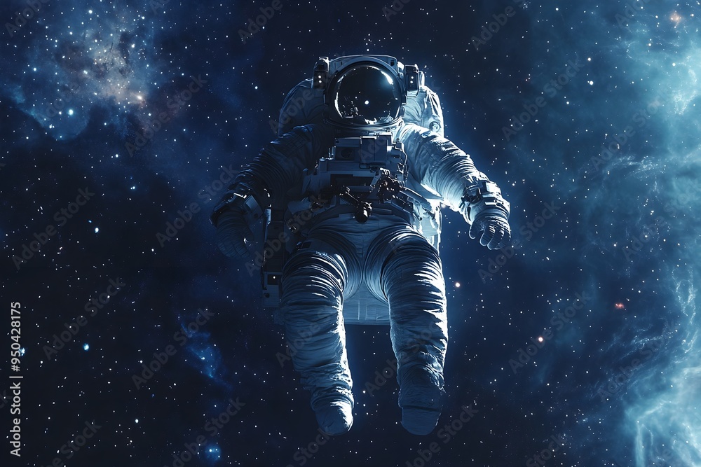 Astronaut floating weightlessly in the vast expanse of space, surrounded by a backdrop of stars and distant galaxies Astronaut floating weightlessly in the vast expanse of space, surrounded by a backdrop of stars and distant galaxies