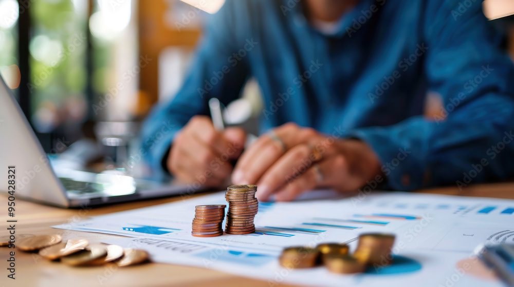 A person organizes coins and reviews financial charts on a desk, symbolizing budgeting, savings, and personal financial planning. A person organizes coins and reviews financial charts on a desk, symbolizing budgeting, savings, and personal financial planning.