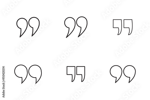 Set of quote mark, quotes icon, sign, symbol, emblem. Ditto marks icon set. Quotation marks. Dialogue discussion symbol for UI UX, website, mobile app.