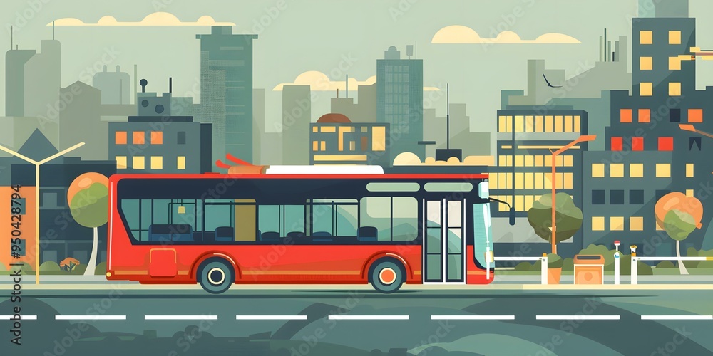 Red Bus Driving On The City Street Red Bus Driving On The City Street