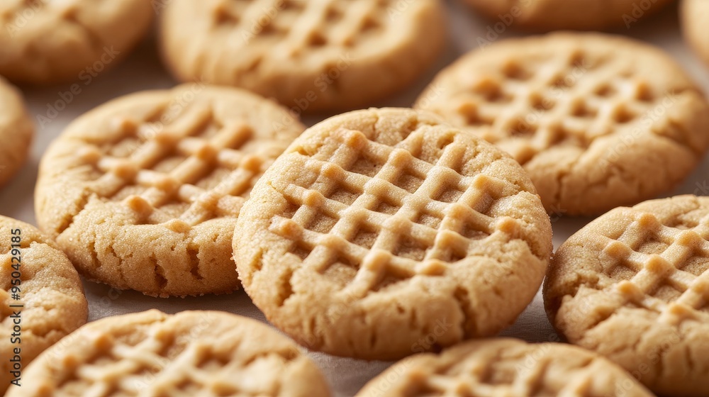 Delicious Peanut Butter Cookies with Crisscross Pattern on Top against Colorful Background Delicious Peanut Butter Cookies with Crisscross Pattern on Top against Colorful Background