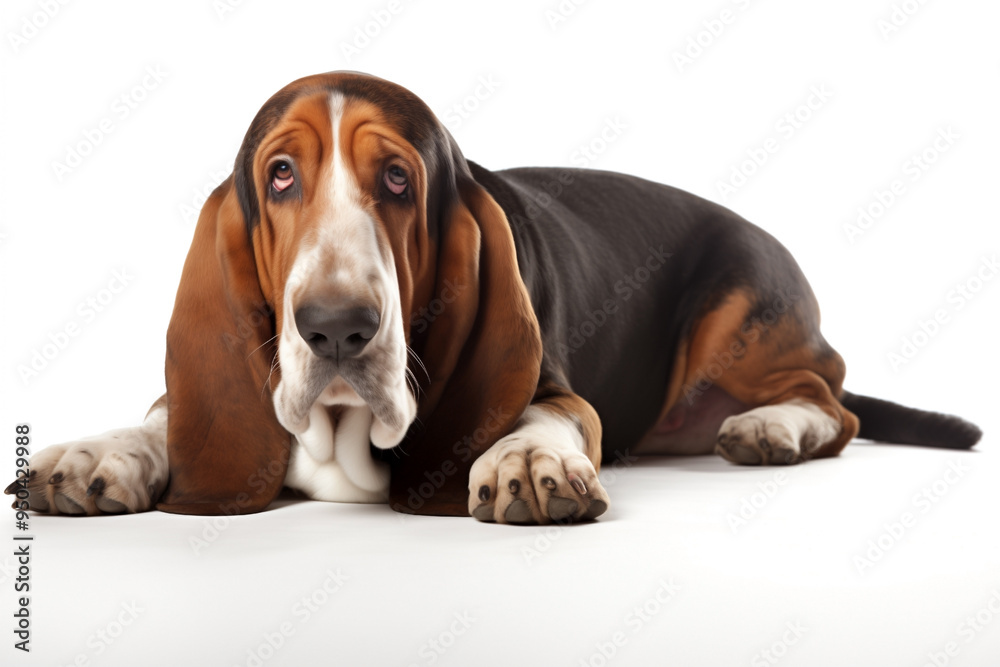 basset hound dog lies isolated on white background basset hound dog lies isolated on white background