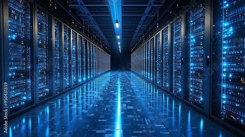 abstract blue glowing data center footage