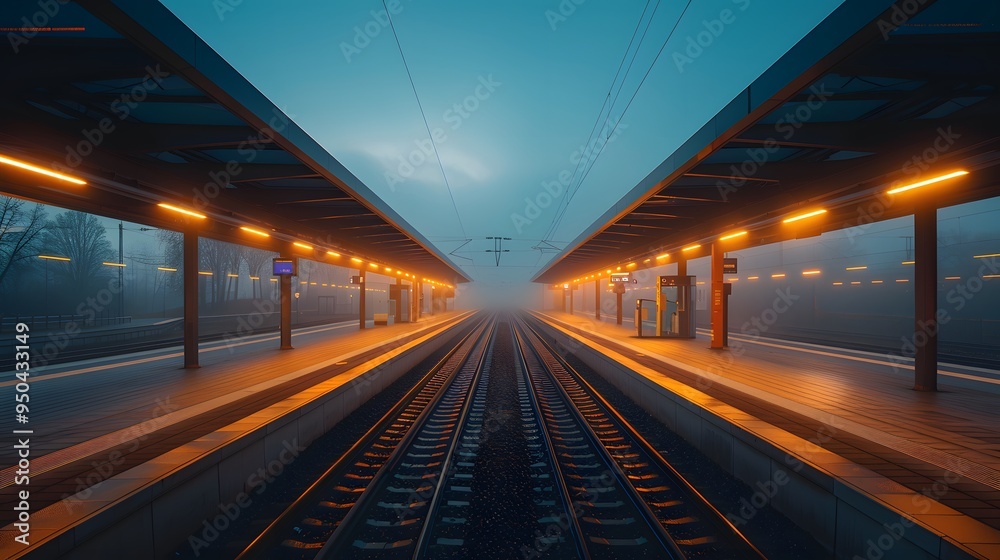 A train station with a foggy day - generative AI A train station with a foggy day - generative AI