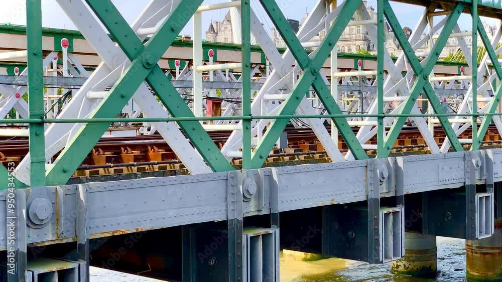 Railway steel bridge over the river thames in central london england united kingdom, steel truss structure Railway steel bridge over the river thames in central london england united kingdom, steel truss structure