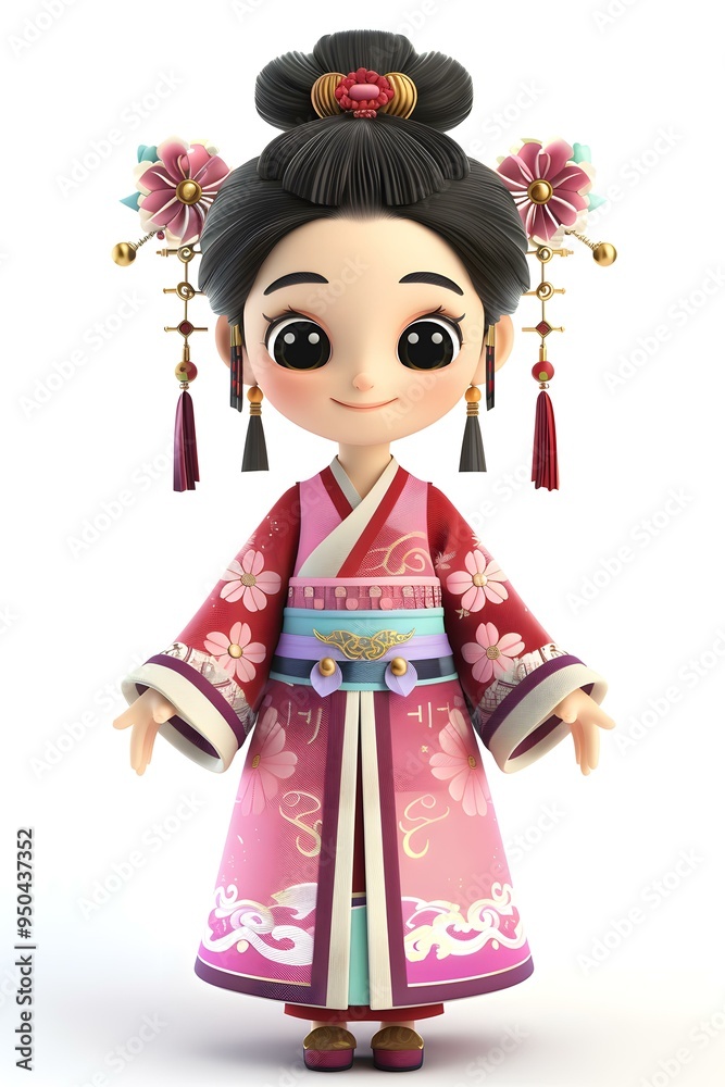 Cute Cartoon Girl in Traditional Chinese Dress Cute Cartoon Girl in Traditional Chinese Dress