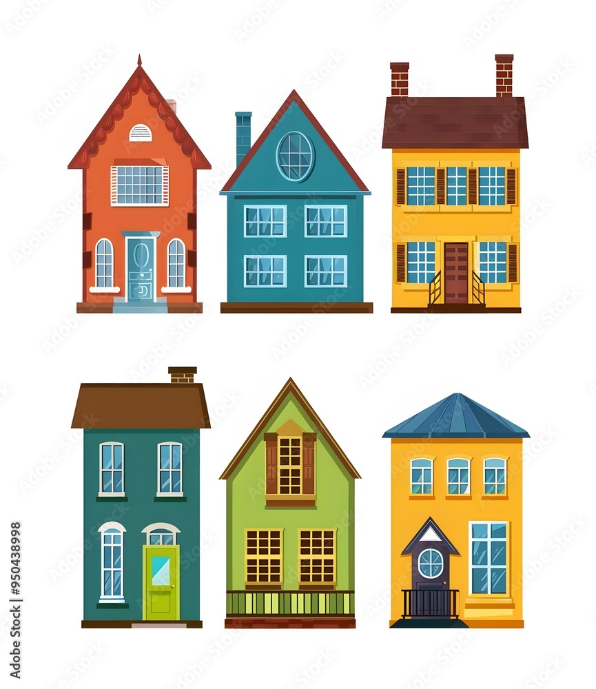 Set of Six Colorful Cartoon Houses Illustration Set of Six Colorful Cartoon Houses Illustration