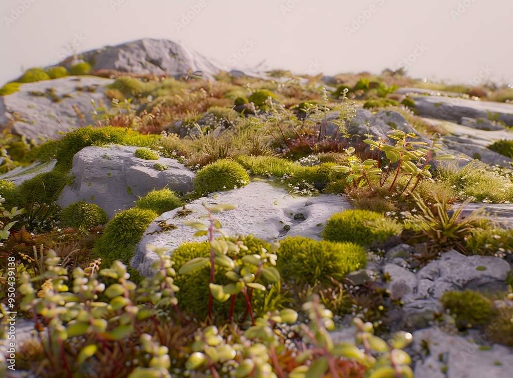 Green Moss Covered Rocks 3D Render Green Moss Covered Rocks 3D Render