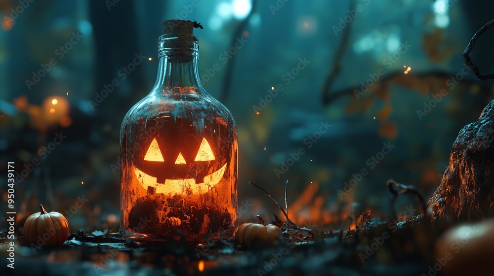 Halloween in a Glass Bottle. AI generated illustration Halloween in a Glass Bottle. AI generated illustration