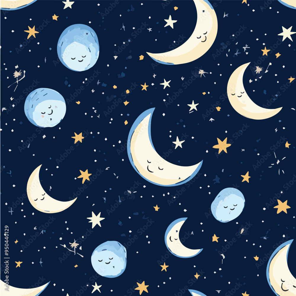 Seamless pattern with cute celestial elements, moon and stars Seamless pattern with cute celestial elements, moon and stars