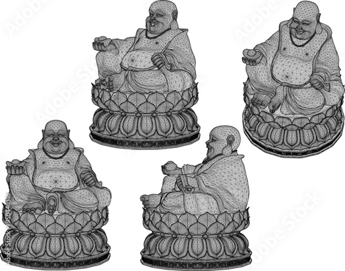 Vector sketch illustration of a smiling buddha ornament design full of wisdom sitting on a lotus flower 