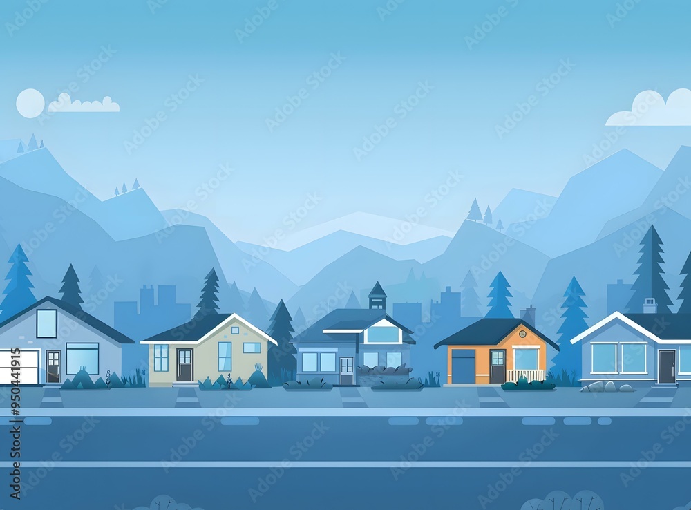 Blue Houses in a Mountainous Landscape Blue Houses in a Mountainous Landscape