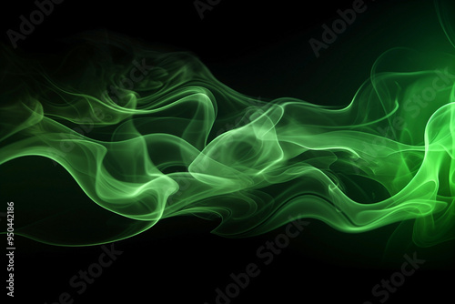 abstract waves of green bushy smoke on black background