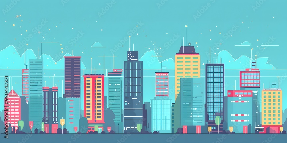 Naklejka premium Modern City Skyline Illustration With Flat Design