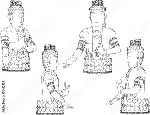 Vector sketch illustration of a traditional god statue decoration design standing solidly half body photo