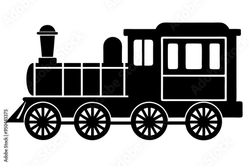 old vector train silhouette illustration on-whit