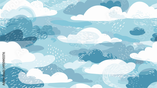 Breezy windy cloudy sky in blue tones, background patterned
