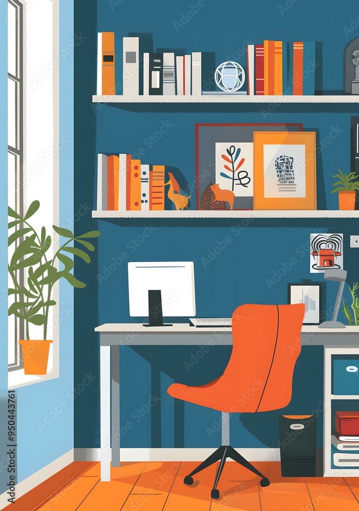 Modern Home Office Interior Design with Bookshelf Modern Home Office Interior Design with Bookshelf
