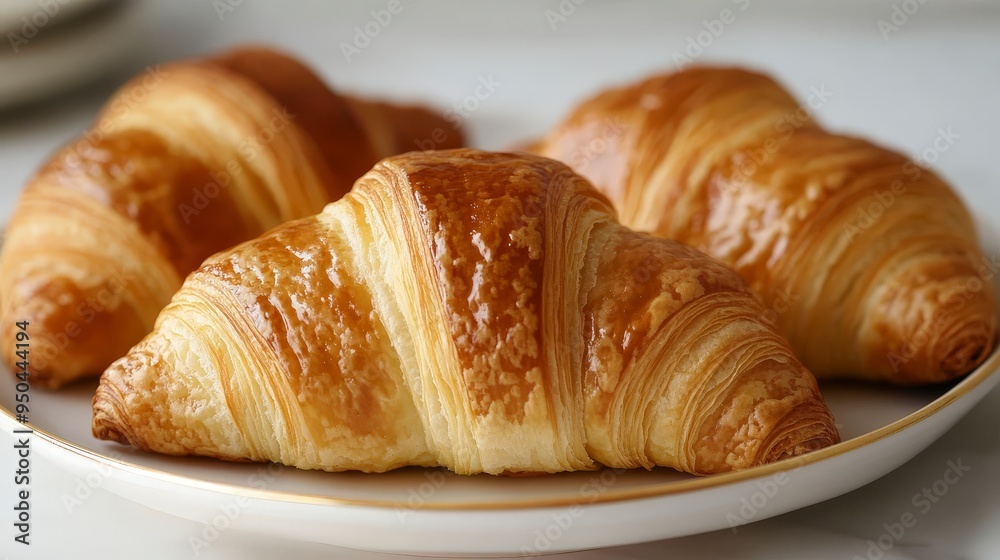 croissants on a plate, set against a plain background. croissants on a plate, set against a plain background.