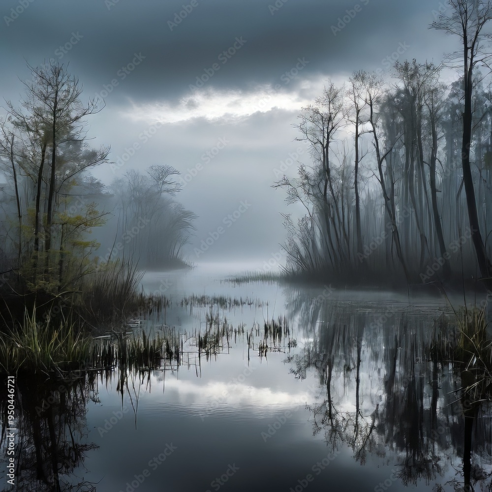 cloudy autumn morning on the lake and trees cloudy autumn morning on the lake and trees
