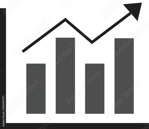 The image depicts a line graph with a series of vertical bars. The line graph, represented by an upward-sloping diagonal line, indicates a positive trend or growth over time. 
