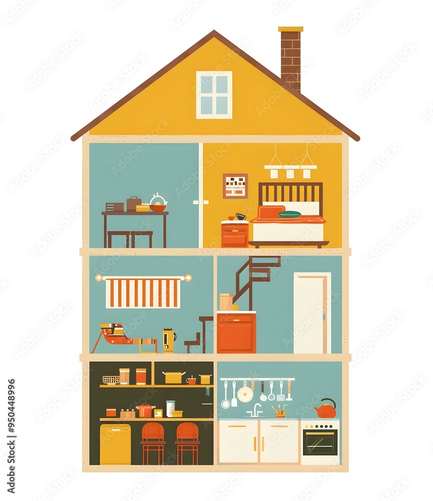 Cross Section View of a House with Four Floors Cross Section View of a House with Four Floors