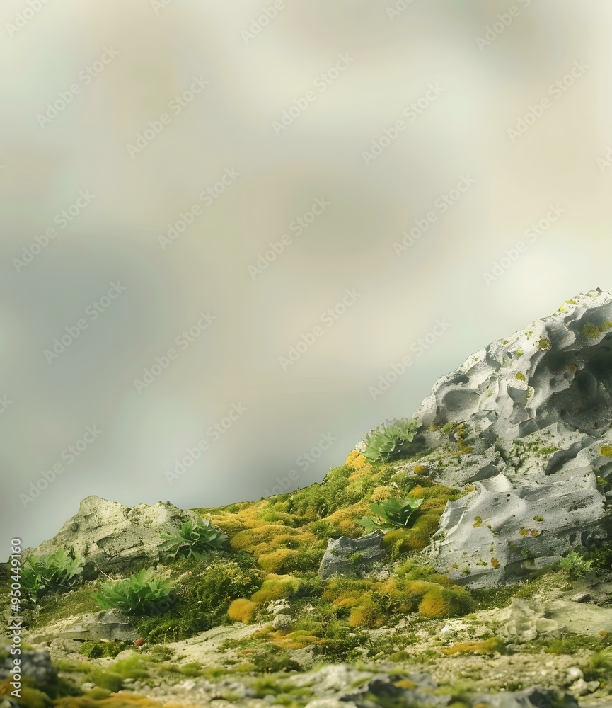Close Up of Mossy Rocks with Blurry Sky Background Close Up of Mossy Rocks with Blurry Sky Background
